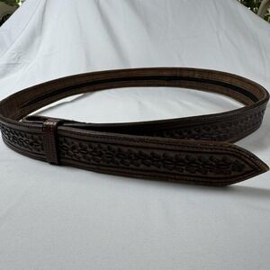 vintage HAND TOOLED buckle belt leather WESTERN Handmade cowboy